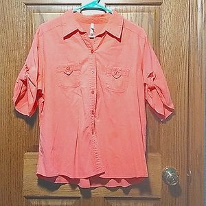 Coral colored Womens button up shirt